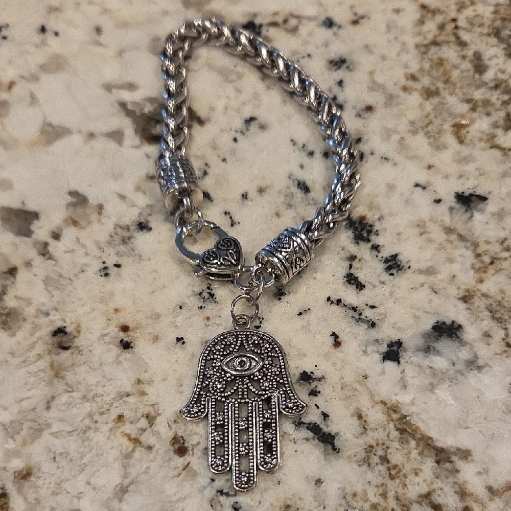 Silver Hamsa Hand Bracelet